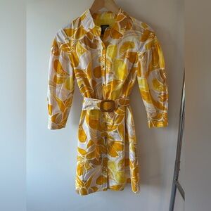 Vince Camuto Yellow & White Floral Shirt Dress with Belt